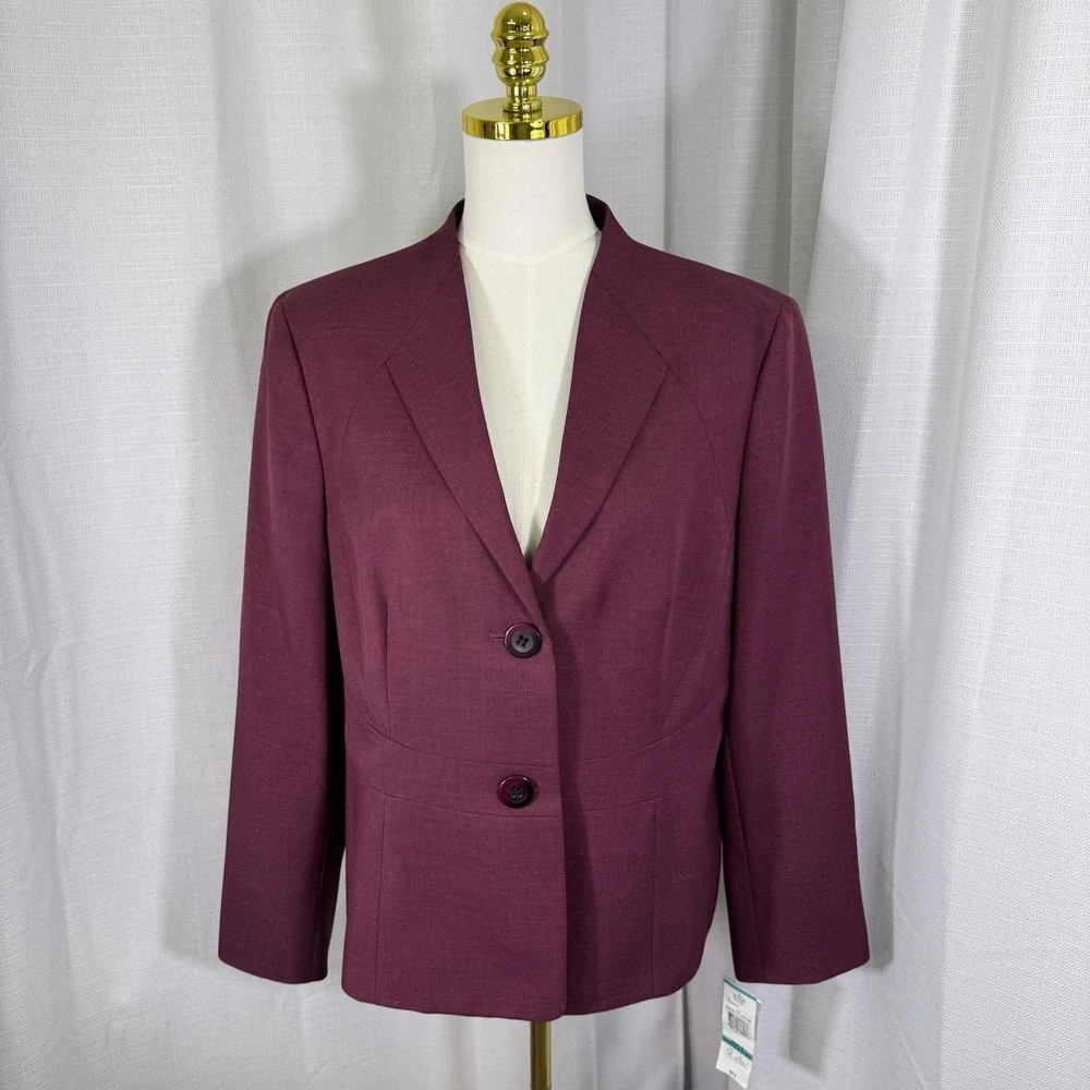 NEW Black Label Evan Picone Womens Sz 16 Burgundy Blazer Button Lined Preppy $72